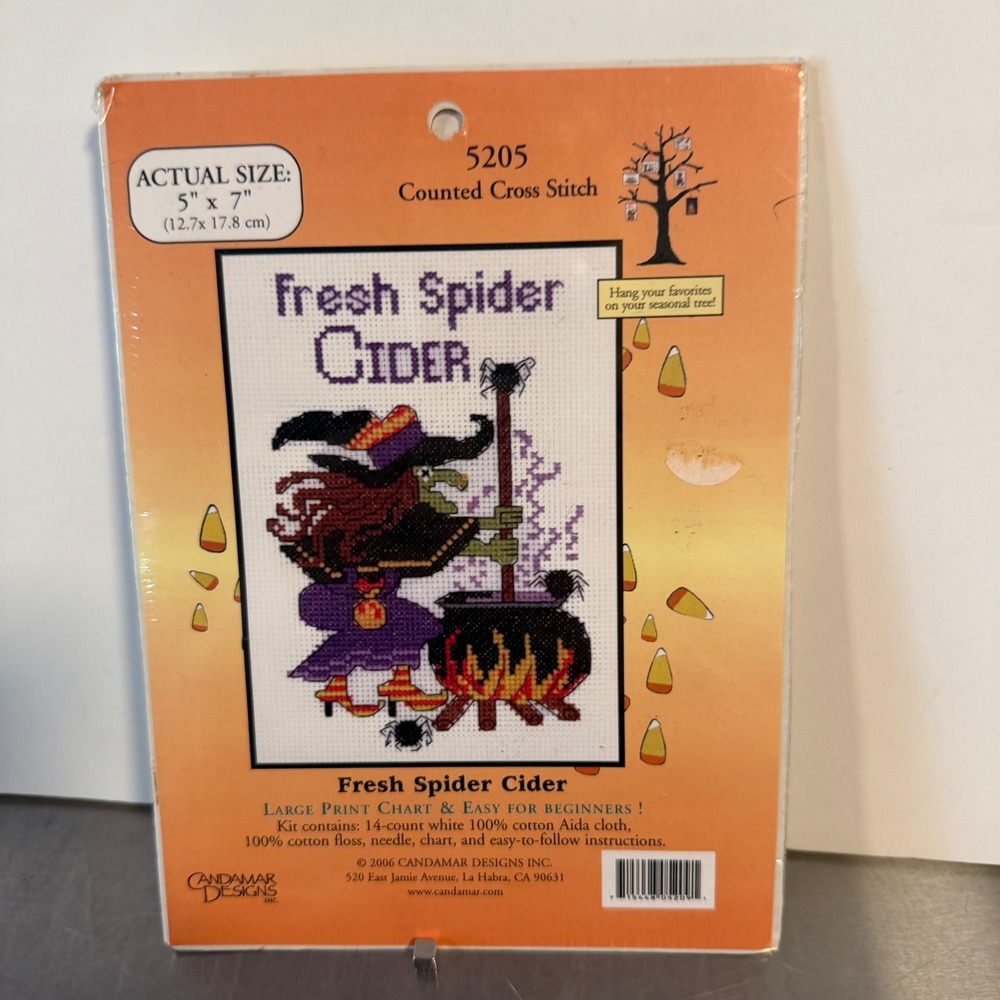 Candamar Designs Cross Stitch‎ Kit Fresh Spider Cider Halloween Witch New